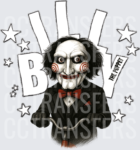 Billy The Puppet Horror Clown On Tricycle Stars (DTF)