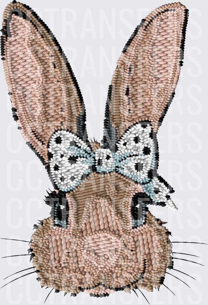 Embroidered Style Bunny Face with Polka Dot Bow (DTF)