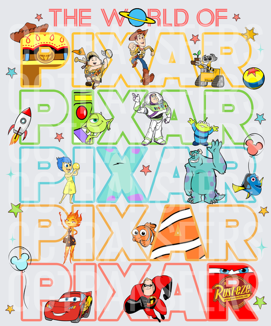 The World Of Pixar Animated Characters Collage (DTF)