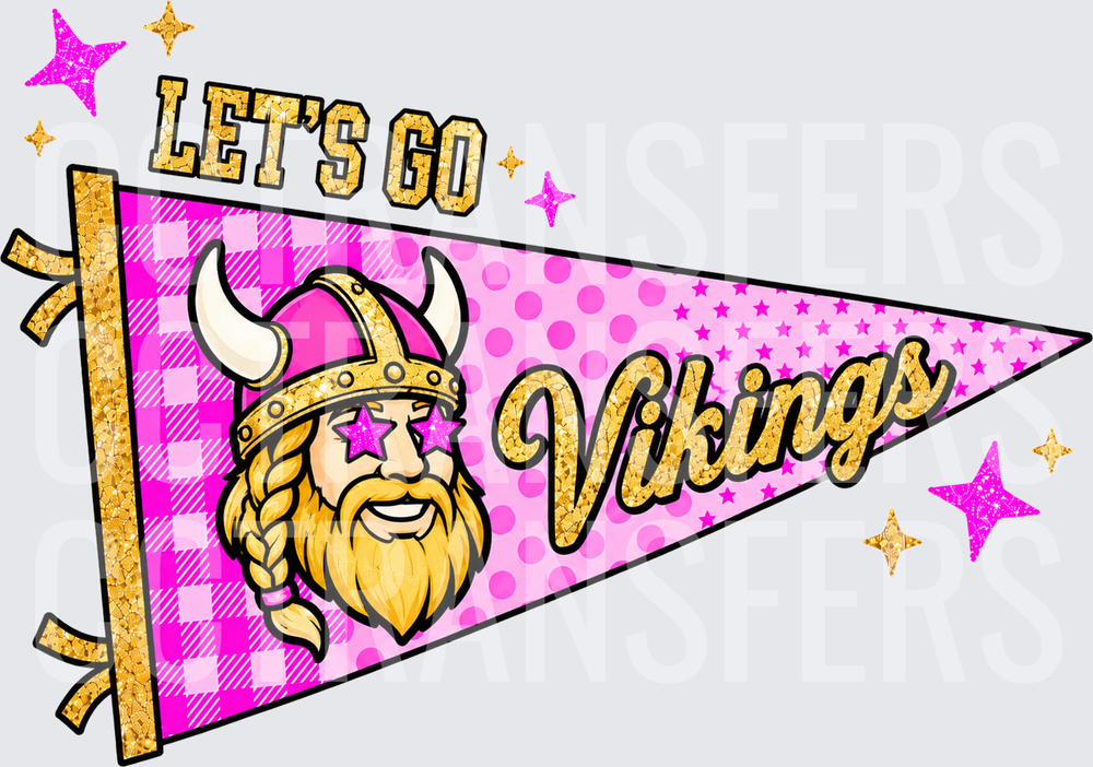Let's Go Vikings Pink Glitter Pennant Mascot (DTF)