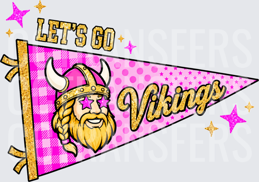 Let's Go Vikings Pink Glitter Pennant Mascot (DTF)