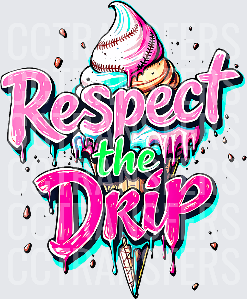 Respect The Drip Baseball Ice Cream Cone Graffiti (DTF)