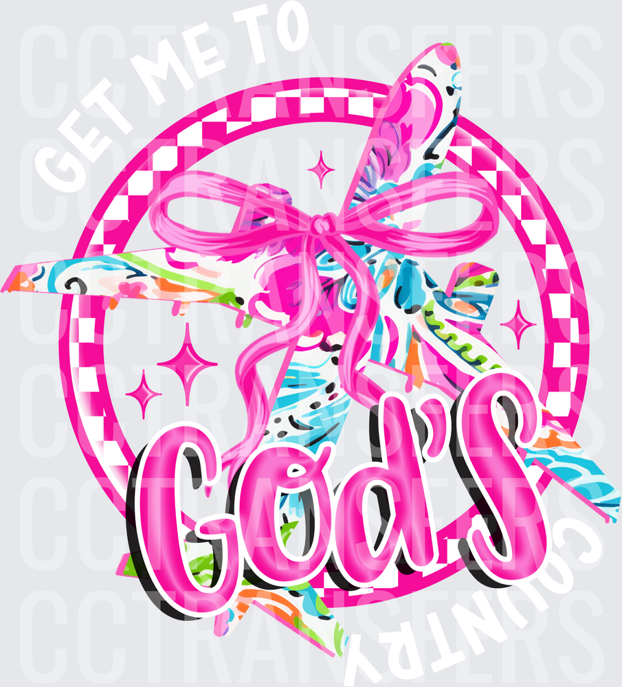 God's Pink Bow Colorful Floral Cross Checkered Circle (DTF)