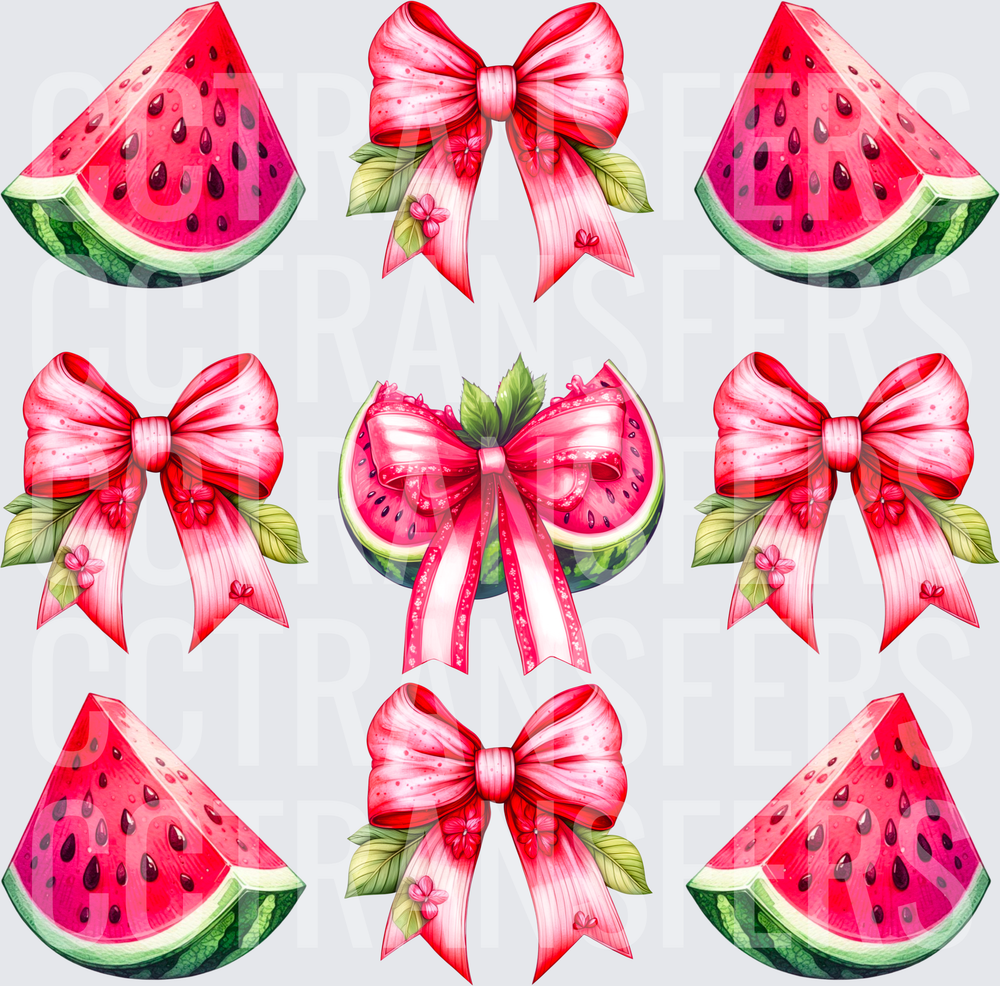 Watermelon Slices and Pink Ribbon Bows Coquette Bundle (DTF)