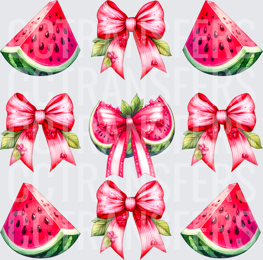 Watermelon Slices and Pink Ribbon Bows Coquette Bundle (DTF)