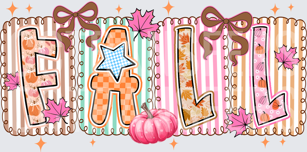 Boho FALL Letters Pumpkin Pink Maple Leaves Bows (DTF)
