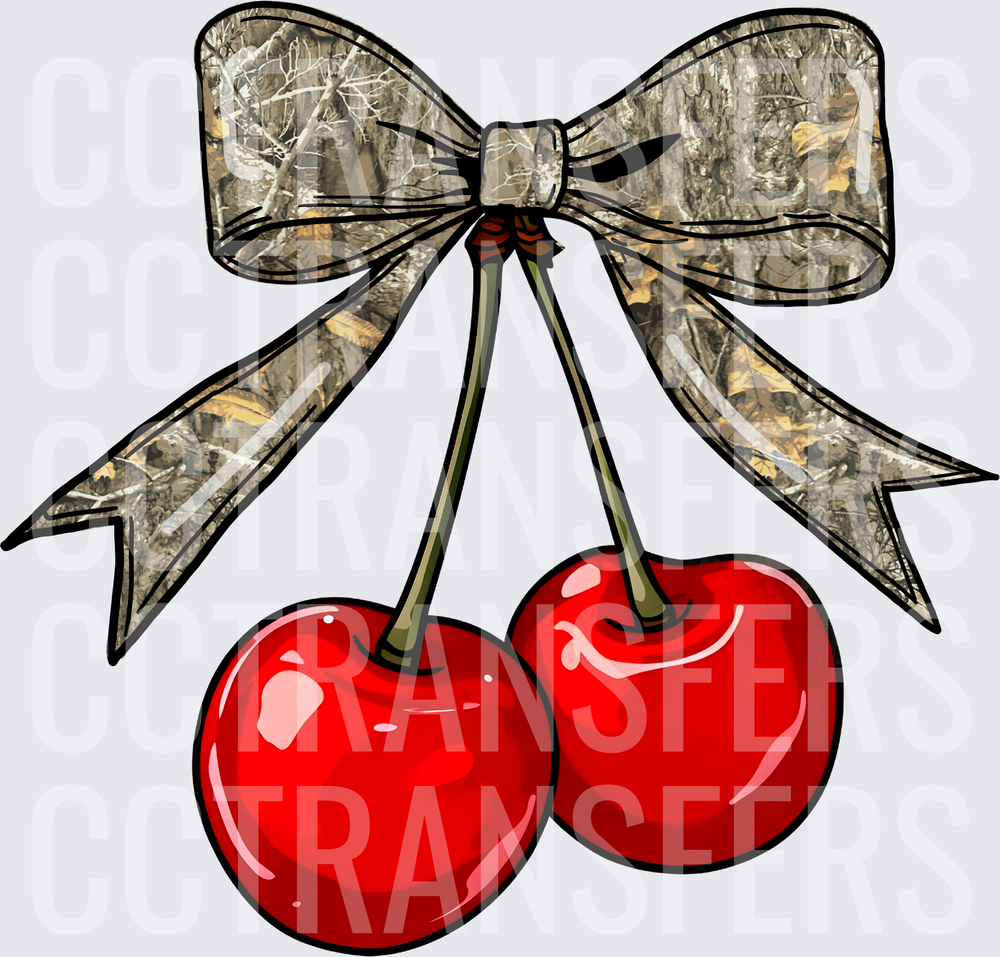 Camo Bow Red Cherries (DTF)