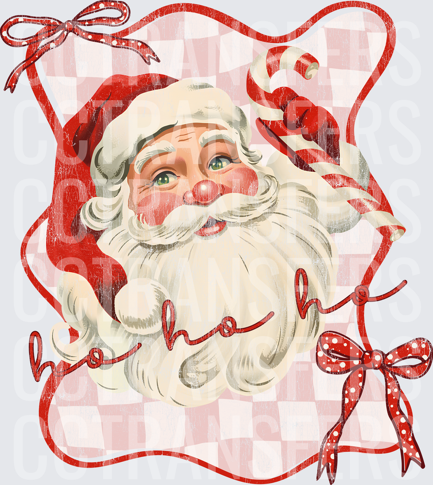 Retro Vintage Santa Ho Ho Ho Candy Cane Checkered Bows (DTF)