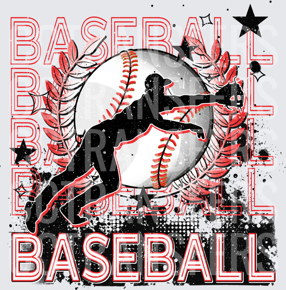 Baseball Pitcher Silhouette Grunge Repeat Text Design (DTF)