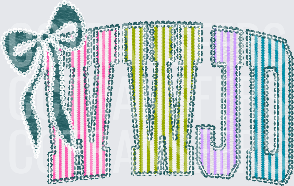 Striped Lace Letters NTU with Teal Bow (DTF)