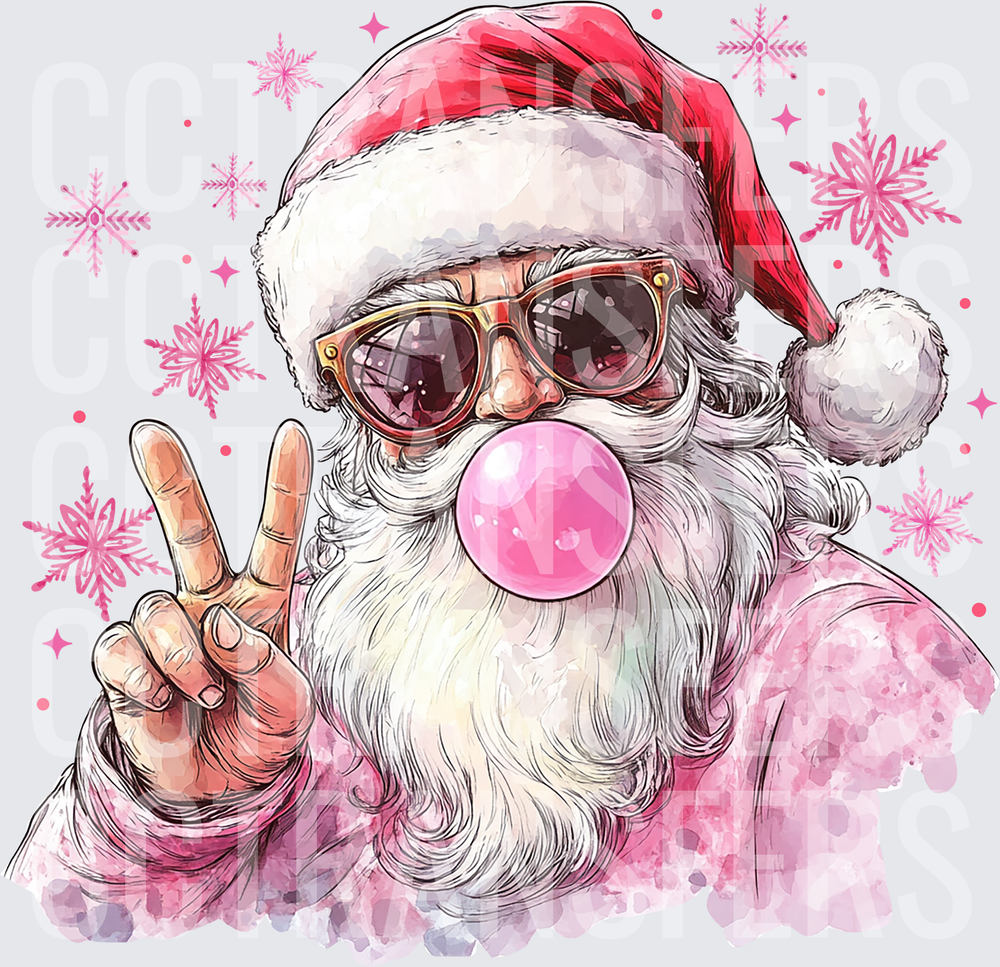 Cool Santa Sunglasses Bubble Gum Peace Sign Pink Christmas (DTF)