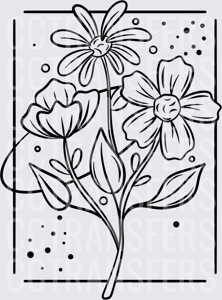 Black and White Wildflower Bouquet Line Art (DTF)