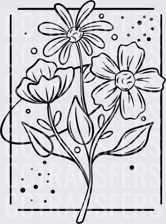 Black and White Wildflower Bouquet Line Art (DTF)