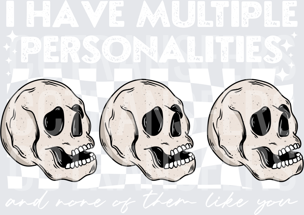 Three Grinning Skulls Row Bold Line Art (DTF)