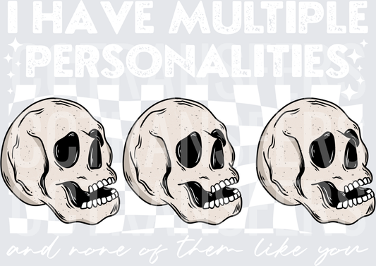 Three Grinning Skulls Row Bold Line Art (DTF)