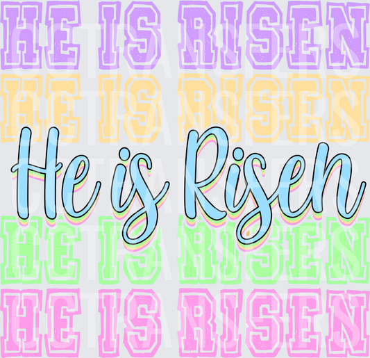 He Is Risen Pastel Varsity Layered Easter Script (DTF)