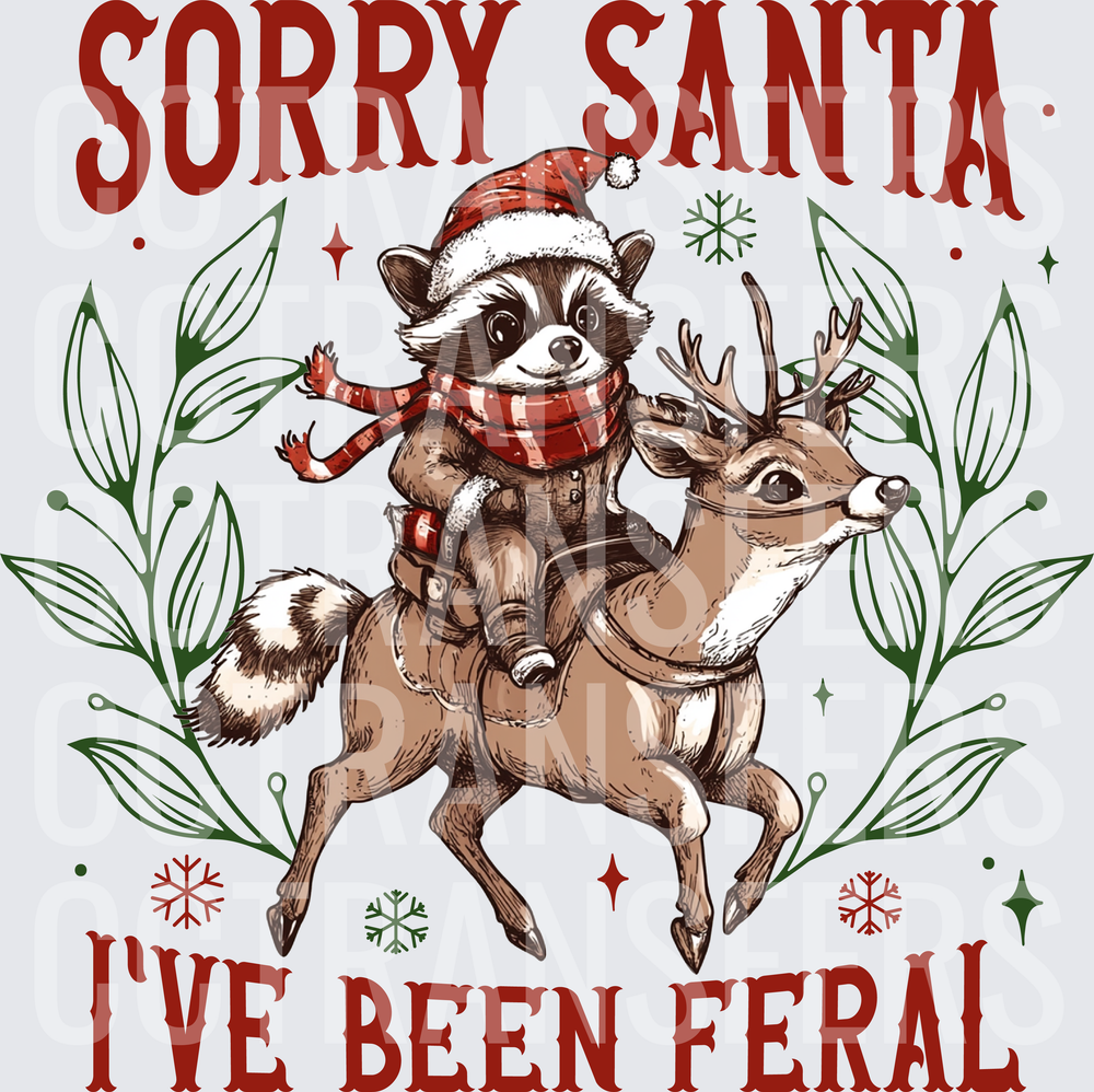 Sorry Santa I've Been Feral Raccoon Riding Reindeer (DTF)