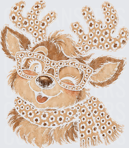 Boho Floral Reindeer with Glasses and Scarf (DTF)