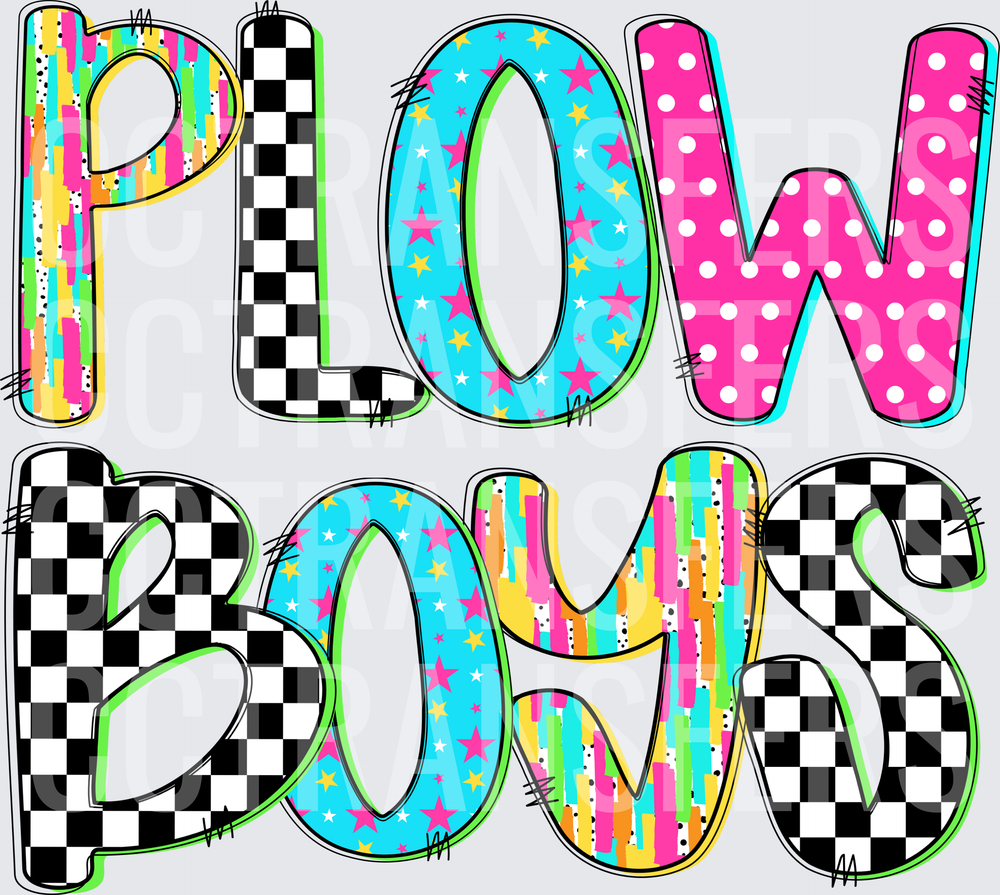 Plow Boys Colorful Checkered Star Polka Dot Bold Letters (DTF)