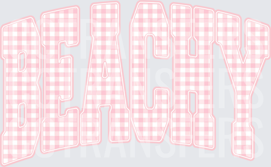 Beachy Pink Gingham Plaid Arched Bold Letters (DTF)