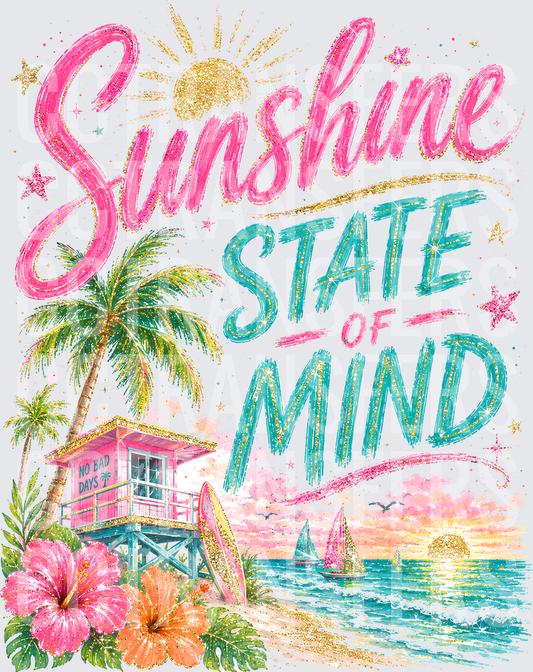 Sunshine State of Mind Tropical Beach Scene (DTF)