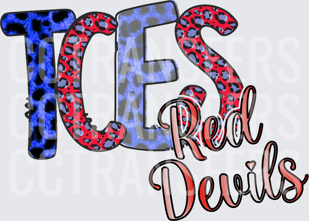 TCES Red Devils Leopard Print Bold Letters DTF