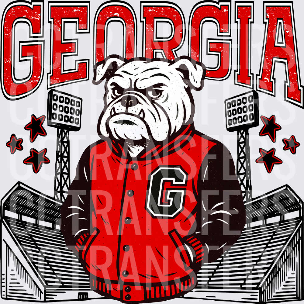 Bulldog Mascot Red Varsity Jacket Stadium (DTF)
