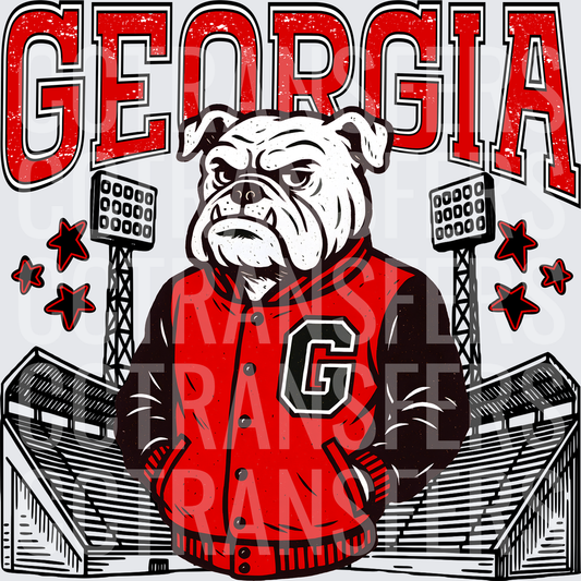 Bulldog Mascot Red Varsity Jacket Stadium (DTF)