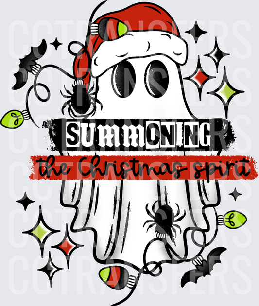 Summoning The Christmas Spirit Spooky Ghost Santa Hat DTF
