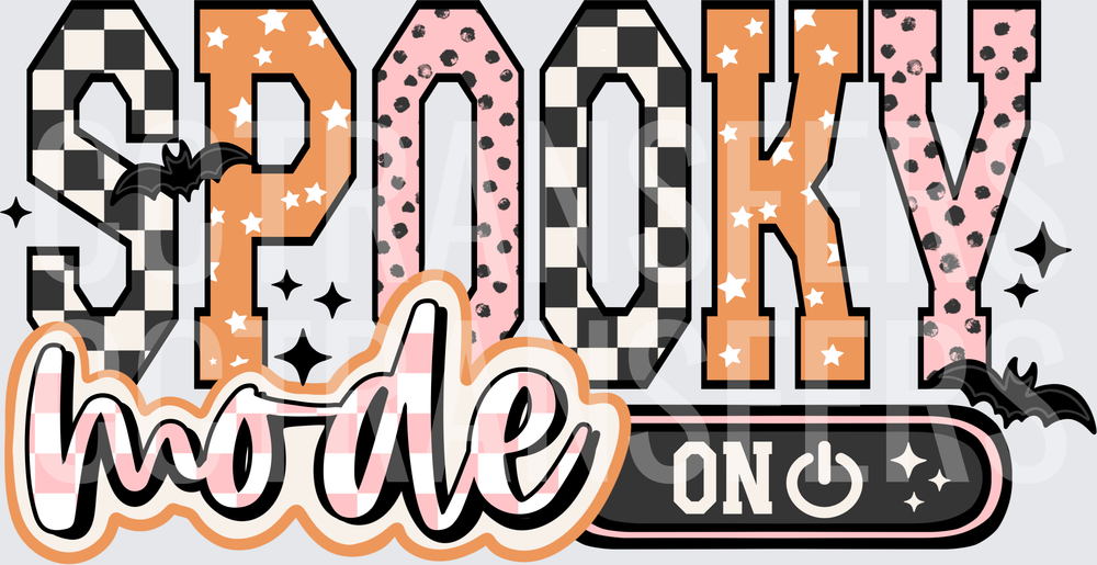 Spooky Mode On Halloween Patterned Varsity Letter Design (DTF)