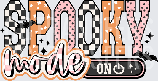 Spooky Mode On Halloween Patterned Varsity Letter Design (DTF)