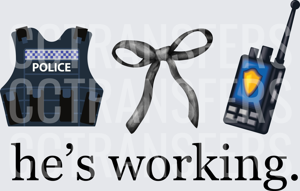 Police Vest Bow Radio He's Working (DTF)