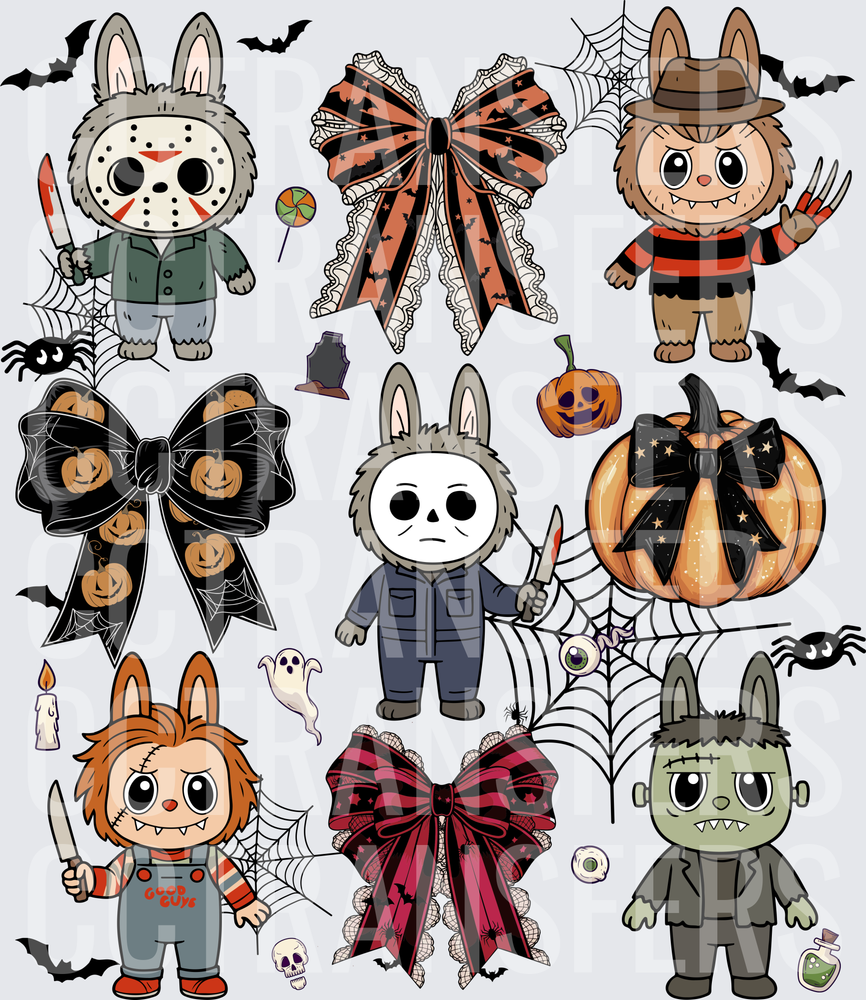 Cute Horror Bunny Characters Halloween Bows Pumpkin (DTF)