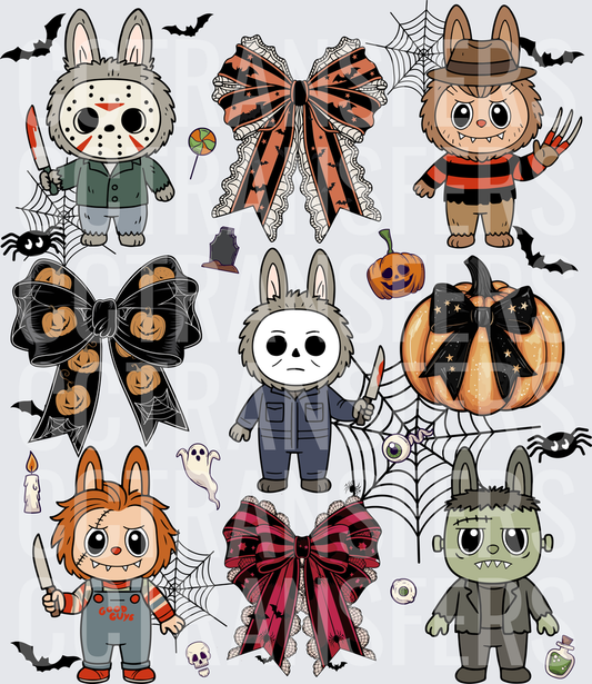 Cute Horror Bunny Characters Halloween Bows Pumpkin (DTF)
