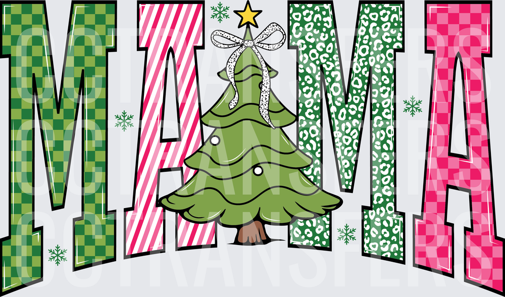 Mama Christmas Tree Patterned Holiday Letters (DTF)