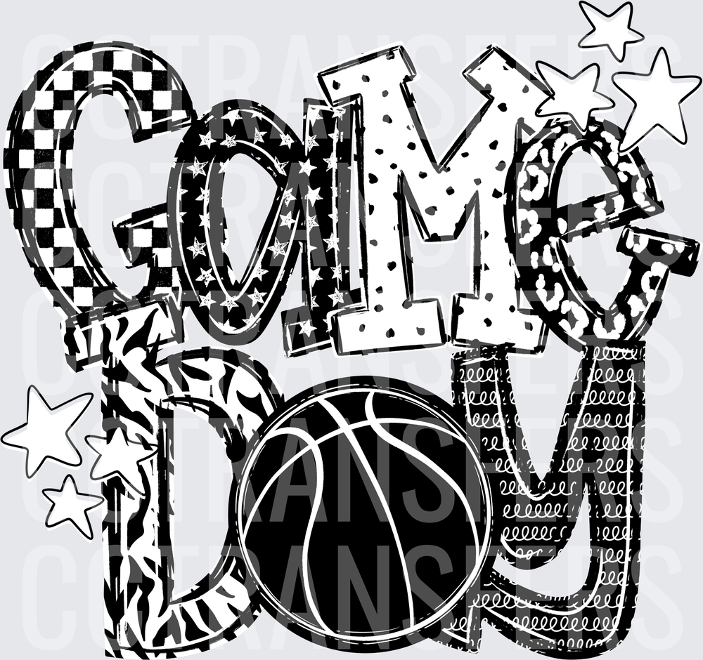 Game Day Basketball Mixed Pattern Bold Letters Stars DTF