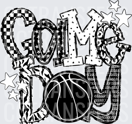 Game Day Basketball Mixed Pattern Bold Letters Stars DTF
