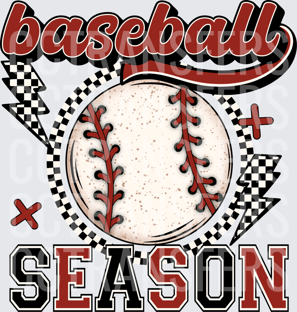Baseball Season Retro Checkered Lightning Bolt (DTF)