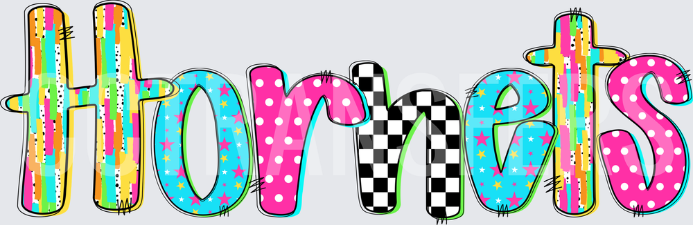 Hornets Colorful Patchwork Bold Lettering (DTF)