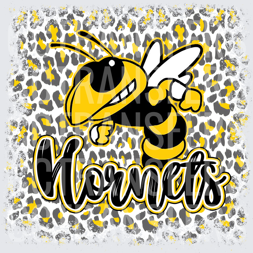 Hornets Mascot Bee Leopard Print Script Logo (DTF)