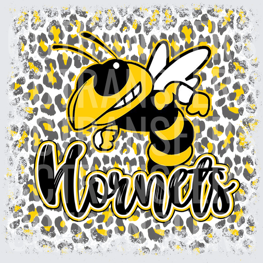 Hornets Mascot Bee Leopard Print Script Logo (DTF)
