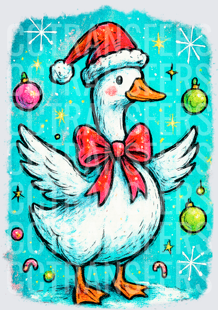 Festive White Goose Santa Hat Red Bow Christmas Ornaments (DTF)