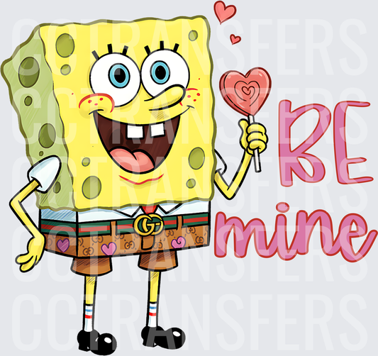Smiling Square Sponge Be Mine Valentine Heart Lollipop (DTF)