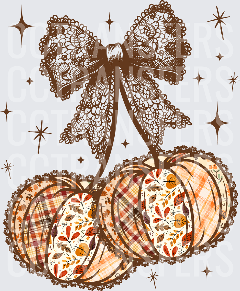 Autumn Plaid Patchwork Cherries with Lace Bow (DTF)