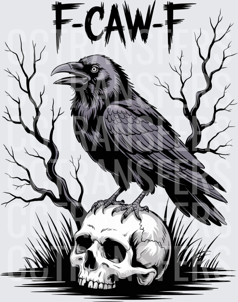 F-CAW-F Gothic Raven Perched on Skull Dead Trees (DTF)