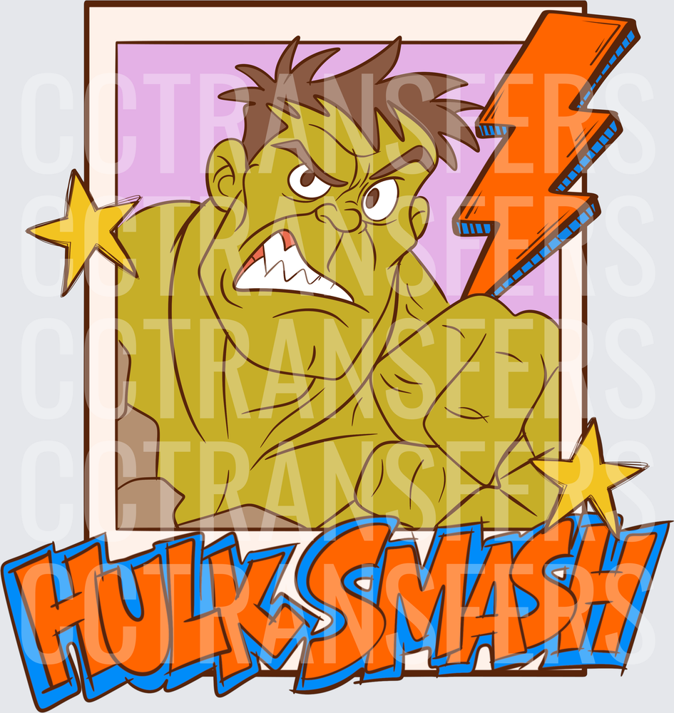 Angry Green Giant Hulk Smash Comic Style with Lightning Bolt (DTF)