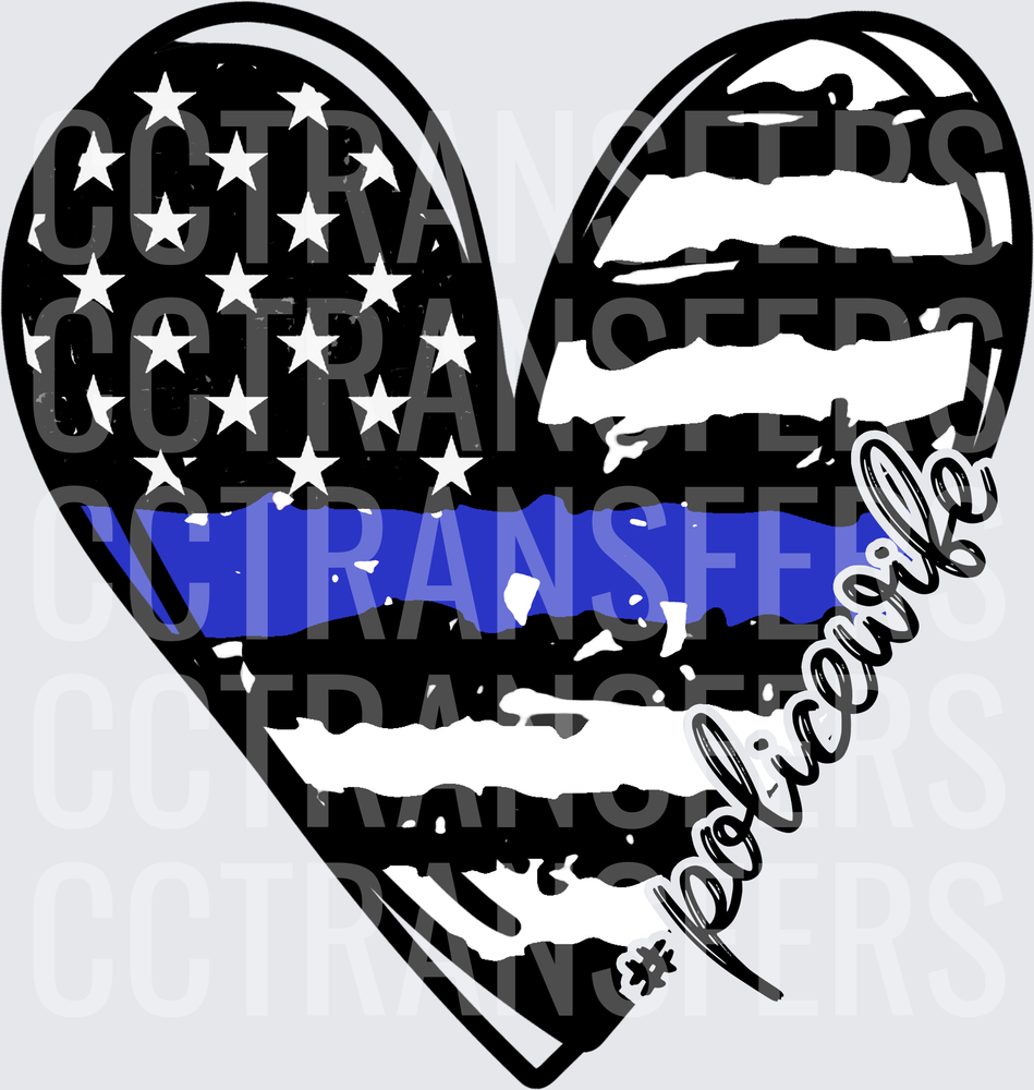 Thin Blue Line Heart Flag #Policewife (DTF)