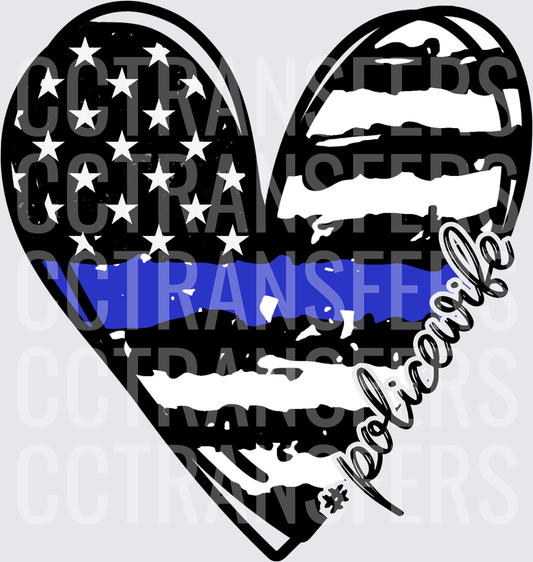 Thin Blue Line Heart Flag #Policewife (DTF)