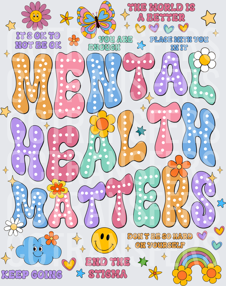 Mental Health Matters Retro Groovy Colorful Floral (DTF)