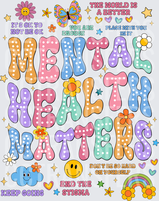 Mental Health Matters Retro Groovy Colorful Floral (DTF)
